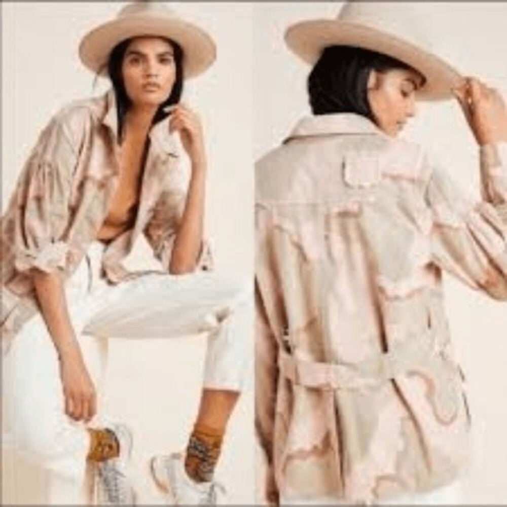 Anthropologie Pink Camo Utility Jacket Distressed Desert Camouflage Small